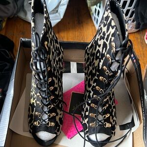 Cheetah print lace up booties